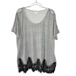 Maurices Black White Herringbone Lace Trim Tunic Top Shirt Womens Size 2X